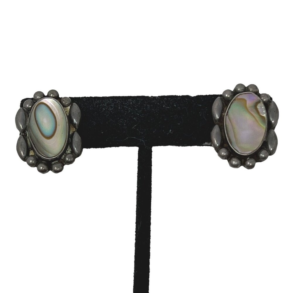 Abalone Earrings Sterling Silver 925 Mother of Pearl‎ Vintage Screw Back